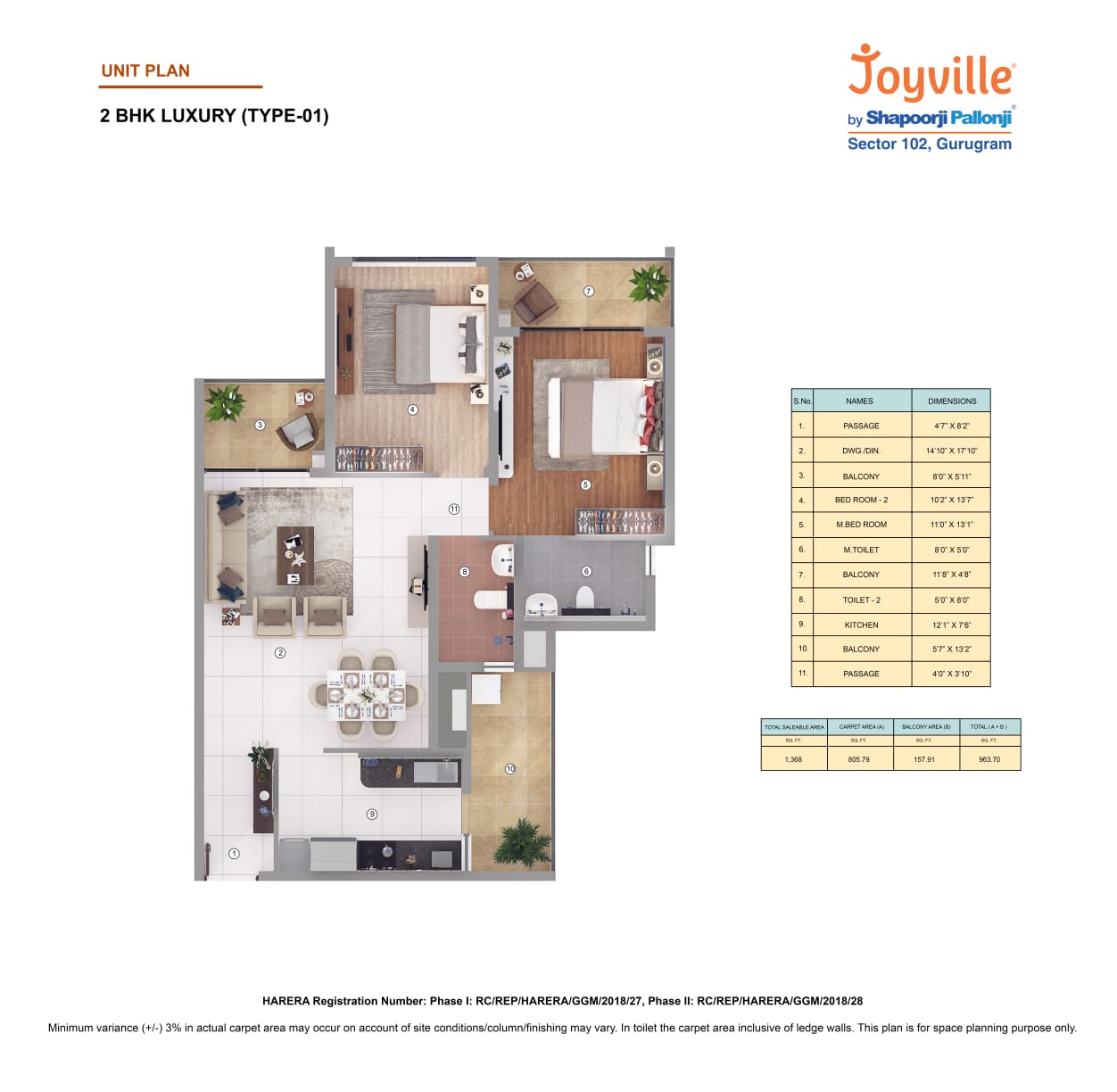 Joyville 2BHK Type 1 Area-1368