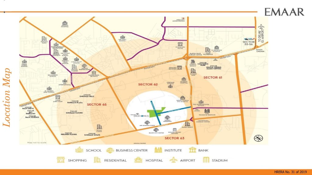 Location Map Emaar Digi homes Sector 62 Gurugram