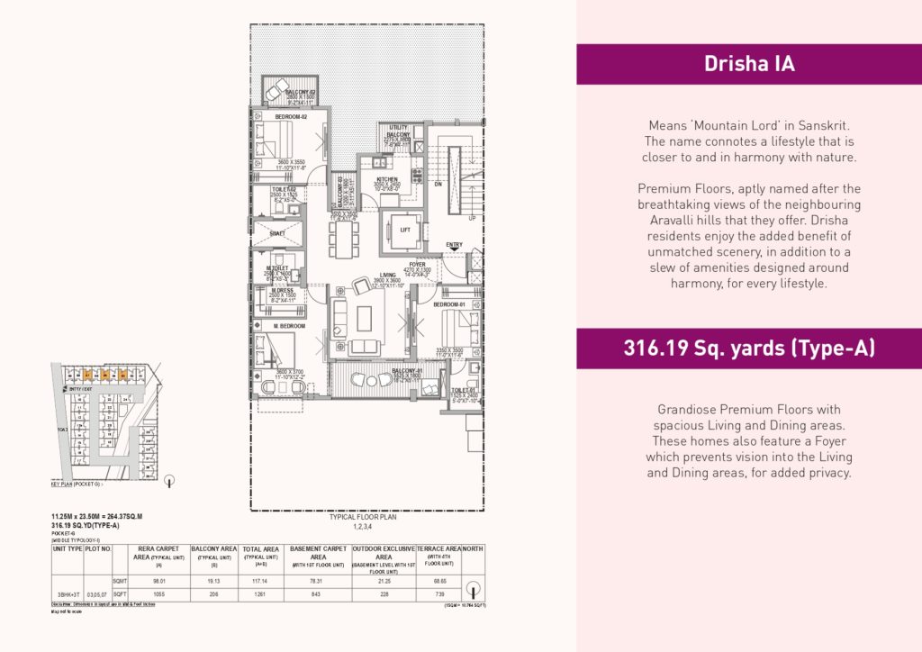 Drisha Type 1A 3BHK + 3T 316 Sqyd