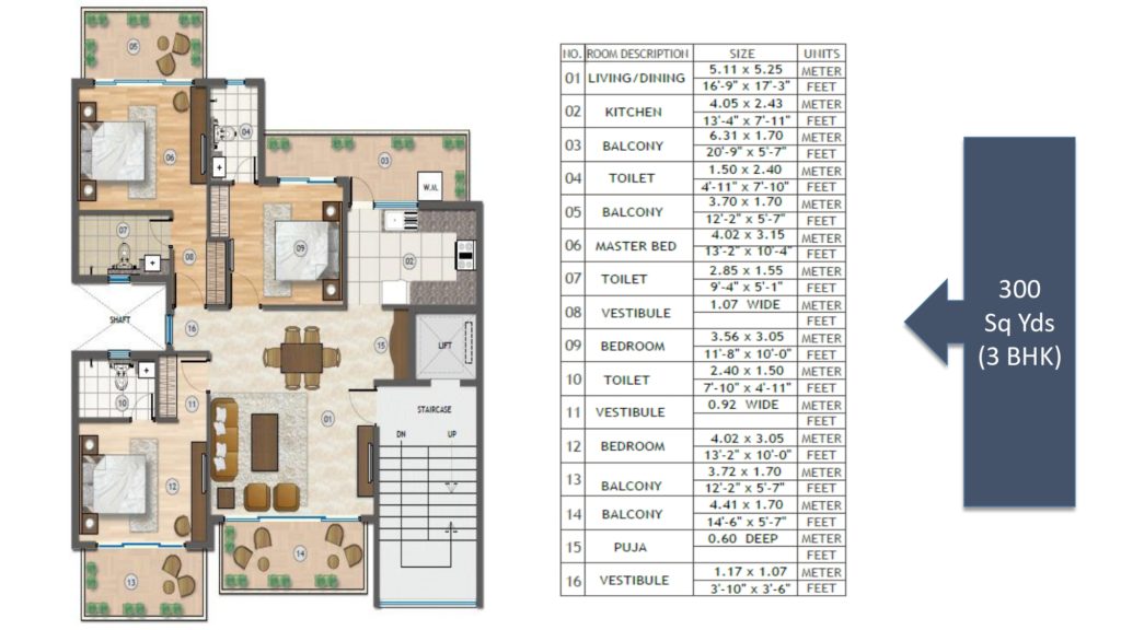 Adani Samsara Vilasa Floor Plan 3BHK 300 Sqyd