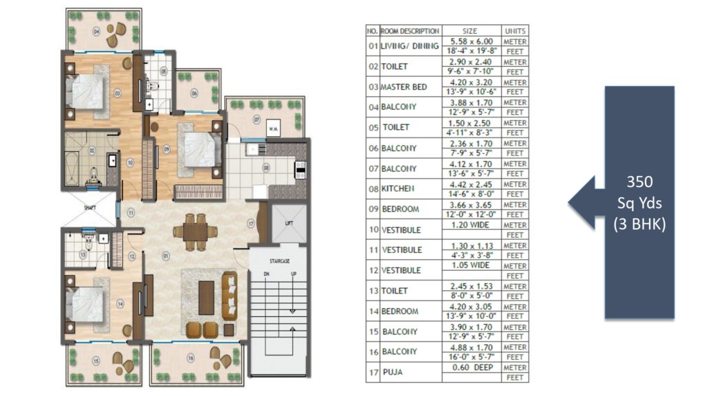 Adani Samsara Vilasa Floor Plan 3BHK 350 Sqyd