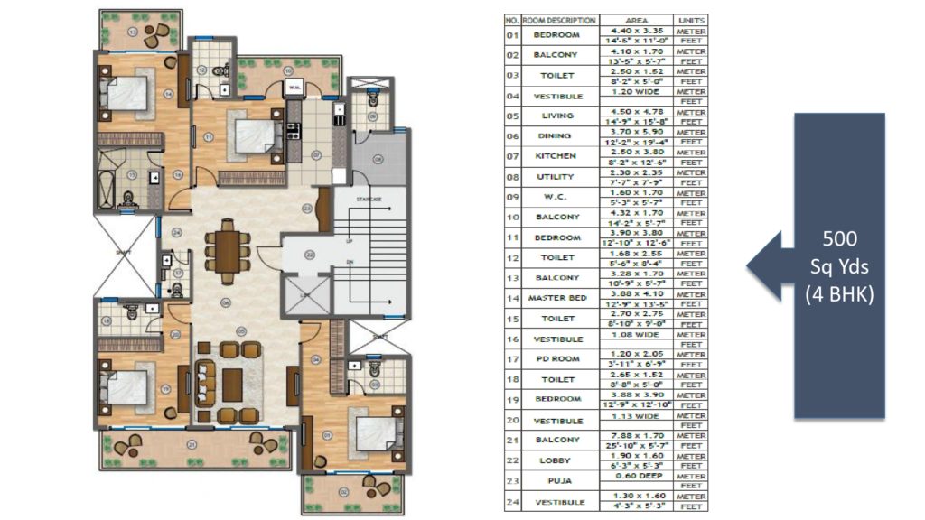 Adani Samsara Vilasa Floor Plan 4BHK 500 Sqyd